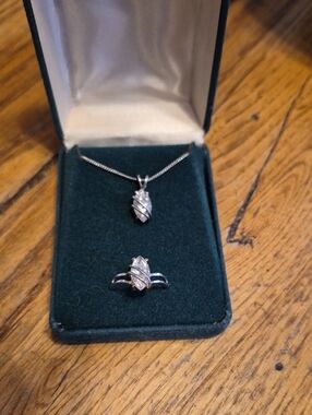 Sterling Silver Cubic Zaconia Stone Pendant Necklace and Ring Set